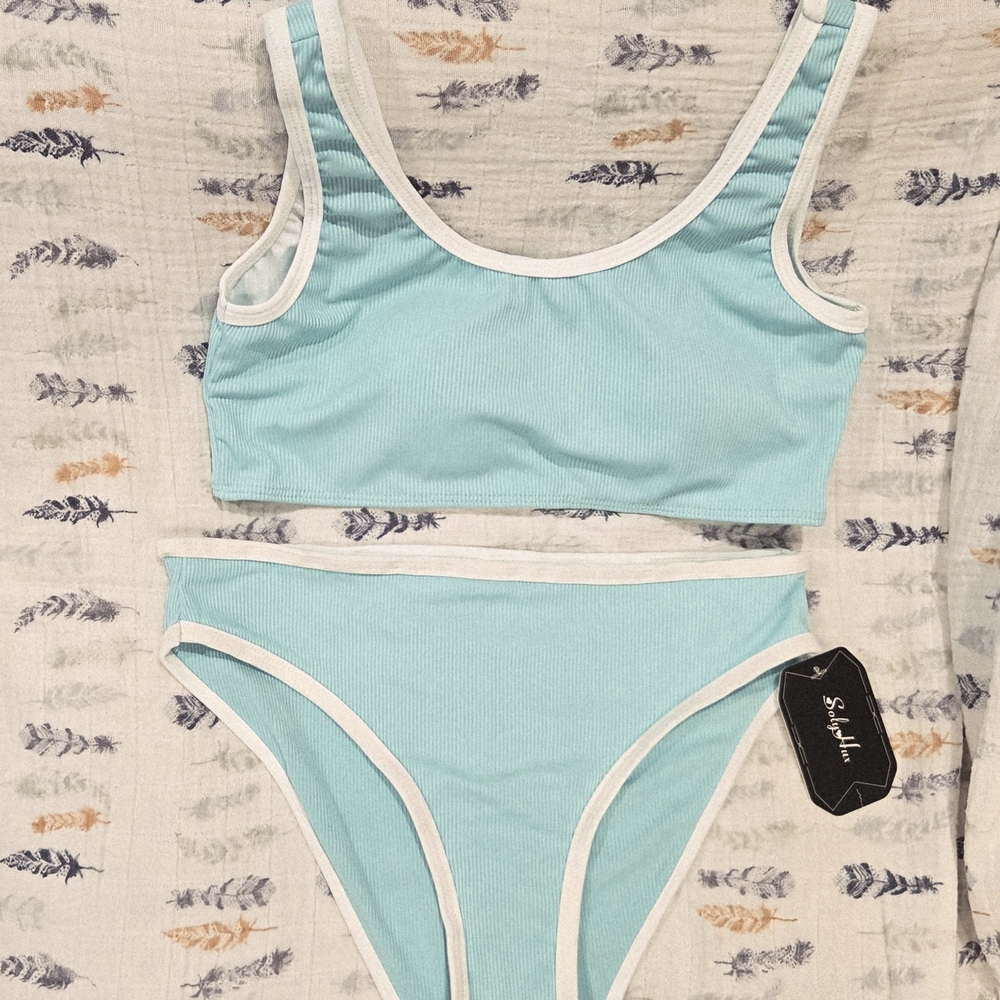 Light Blue Bikini Set with White Trim NWT 10Y
